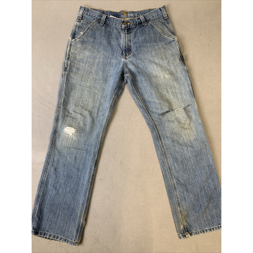 Carhartt Jeans Men's Size 34X30 Blue Denim Relaxed Fit Cargo Pockets RN 14806